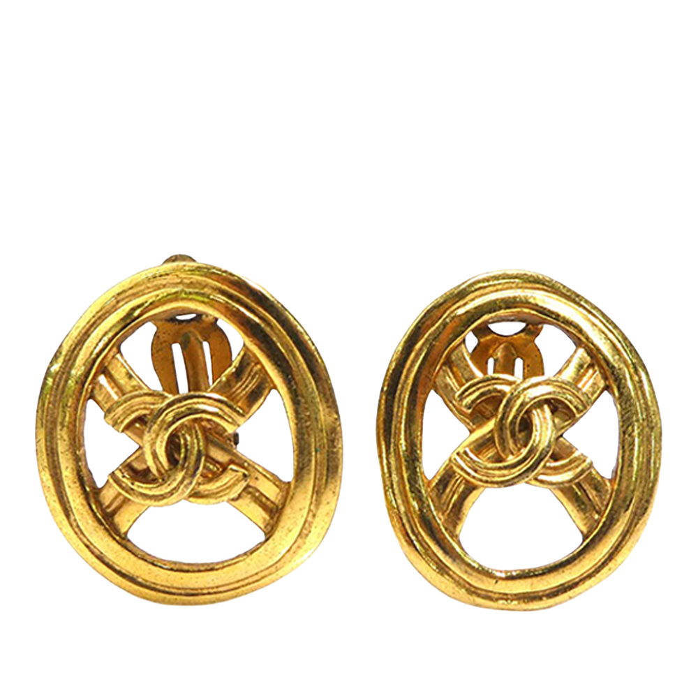Pre-Loved Chanel CC Gold Plated Round Clip On Earrings
